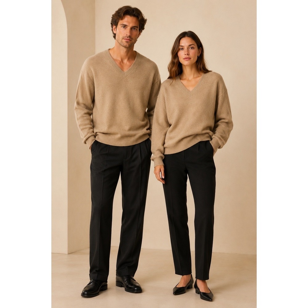Embassy Row Mens V-Neck Sweater 100% Two Ply Cashmere Tan Camel XL